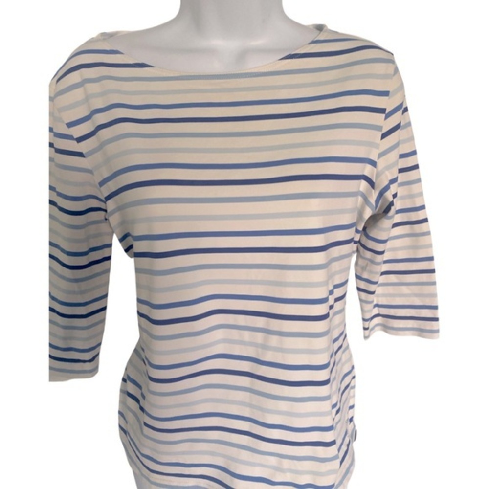 Saint James Sailor  Blue and White 3/4 Sleeve Shirt - M white , blue striped ,